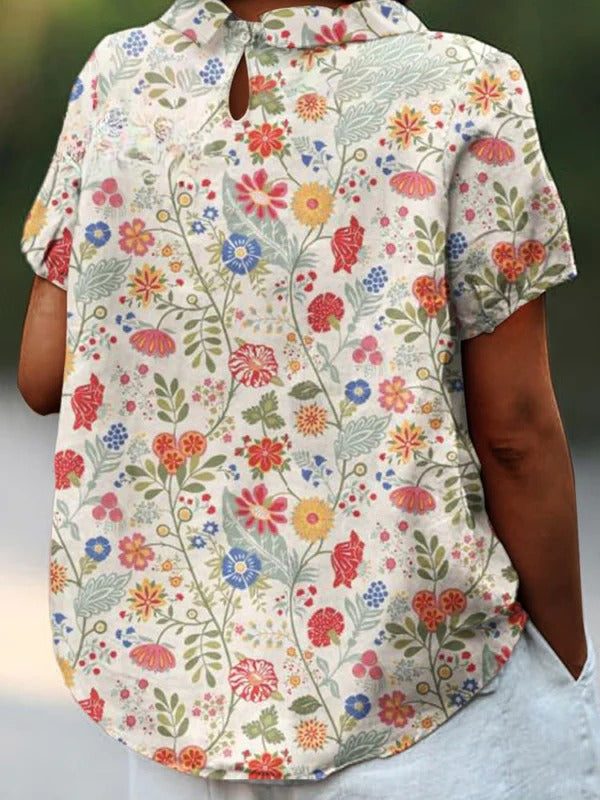 Chemise imprimée artistique florale pastorale