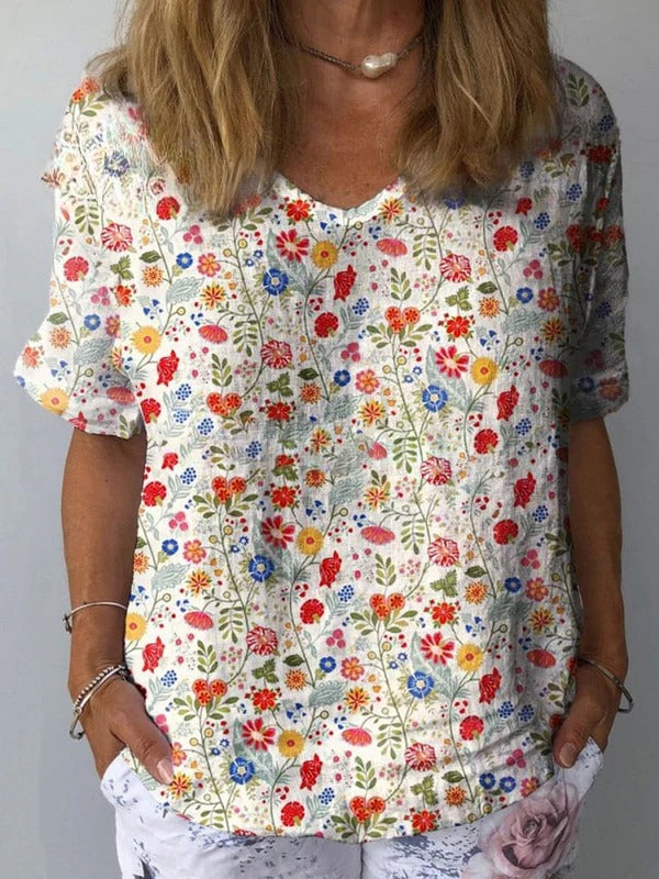 Chemise imprimée artistique florale pastorale